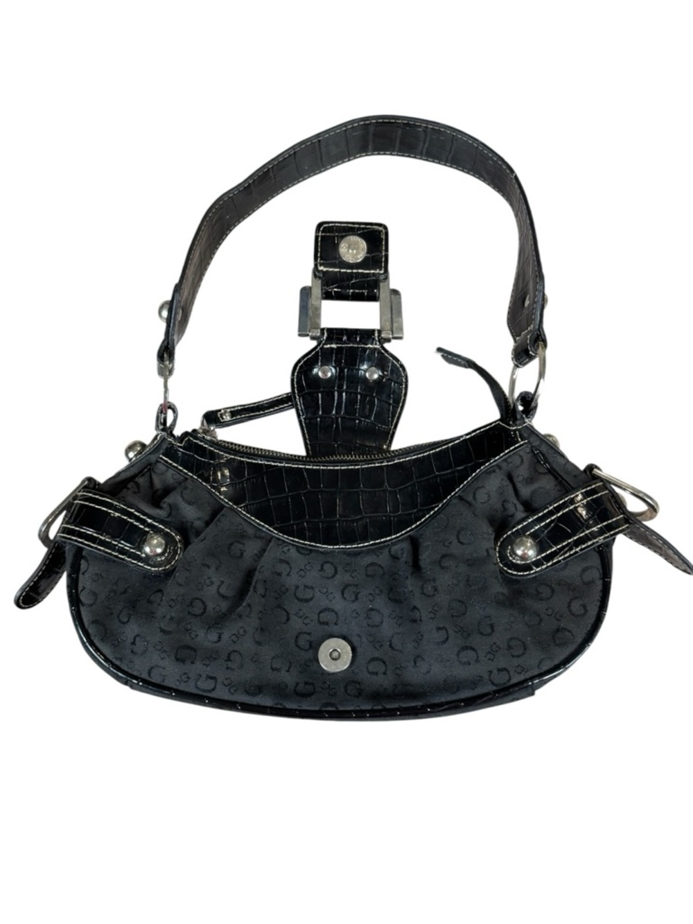 Guess Vintage Y2K Black Monogram Buckle Shoulder Bag - Picture 3 of 16
